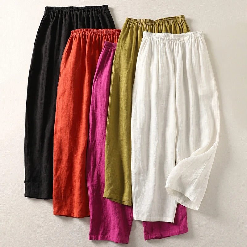 Pantalon femme à jambes larges et taille élastiquée