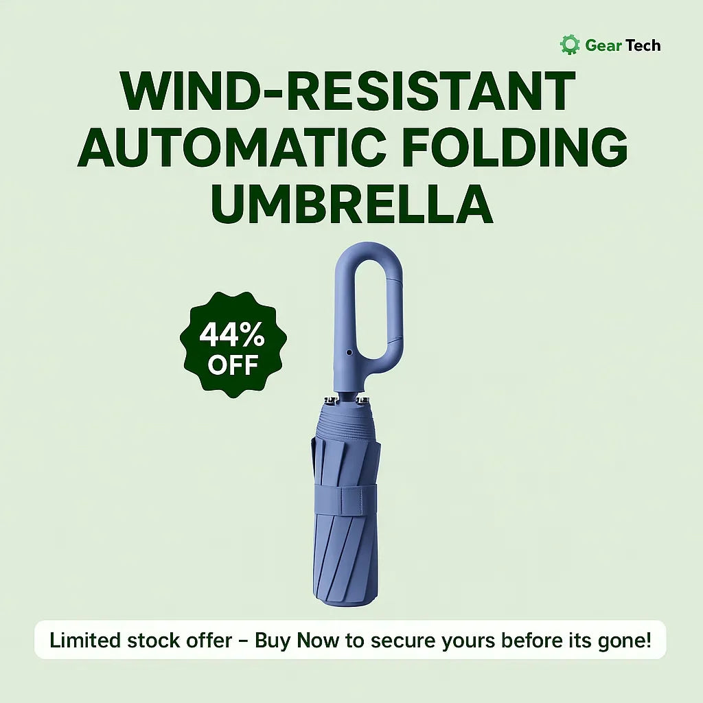 Parapluie pliant automatique résistant au vent avec poignée à grande boucle – compact et durable