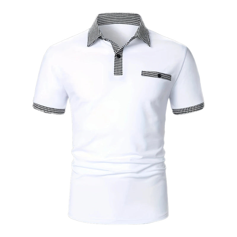Polo homme à manches courtes motif pied-de-poule