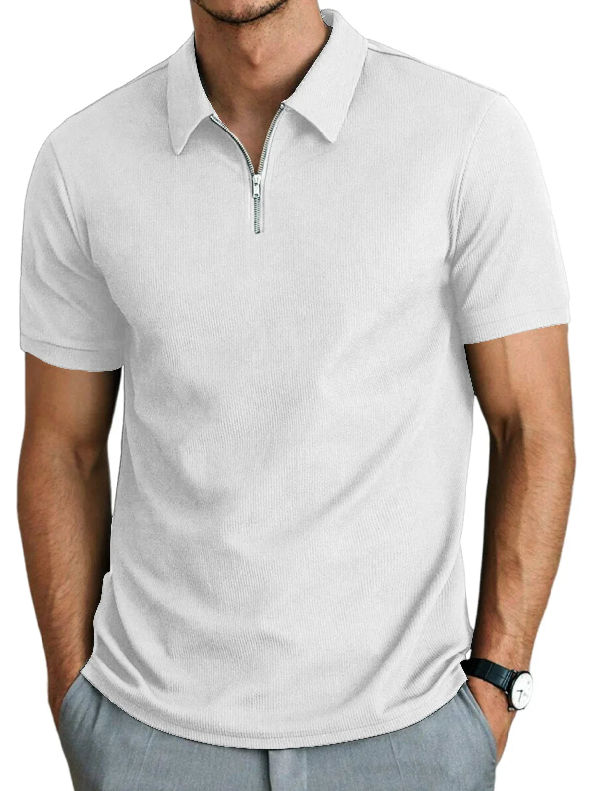 Polo zippé à manches courtes pour homme