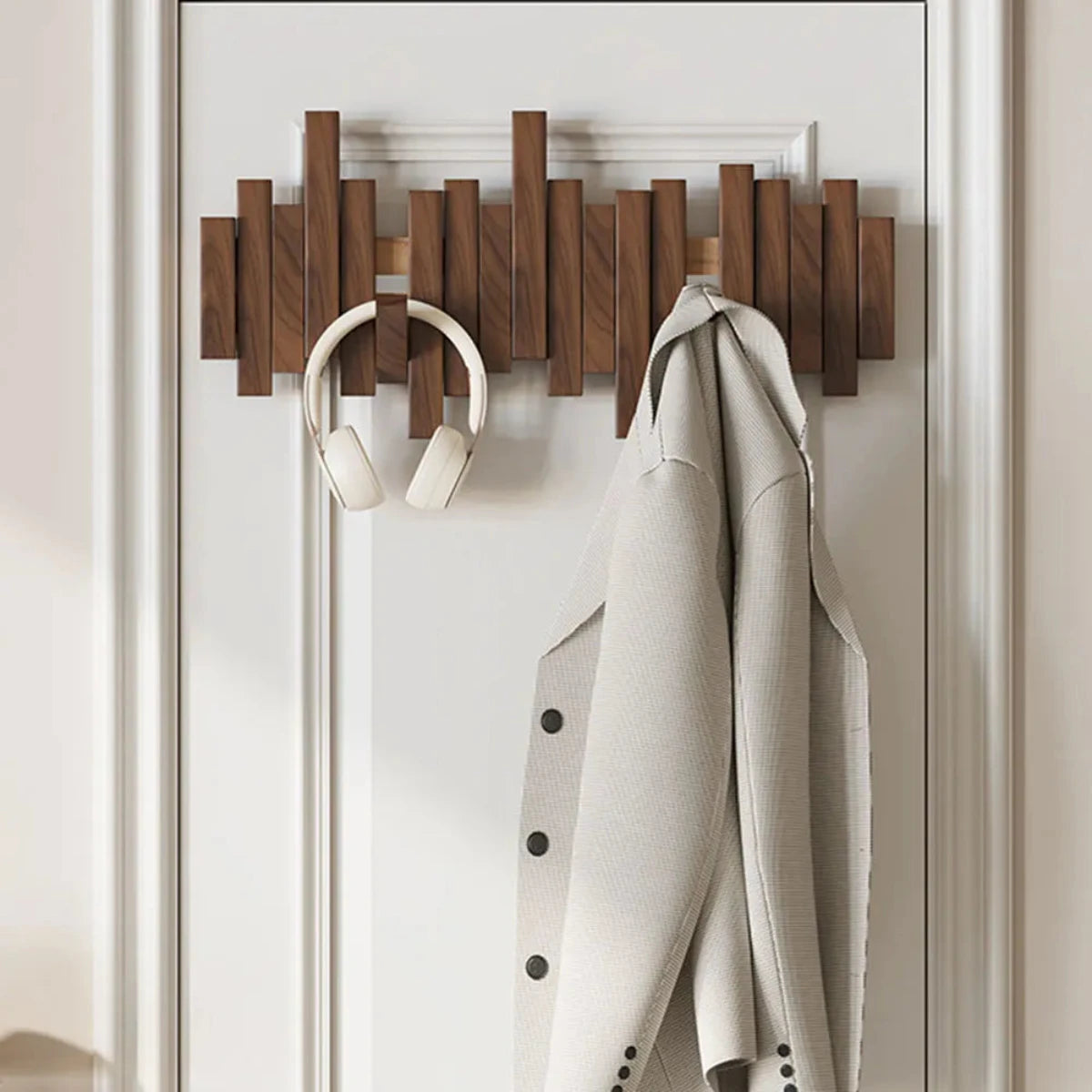 Porte-manteau mural style piano - noyer/hêtre - design élégant