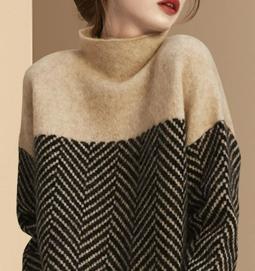 Pull à col roulé color-block femme