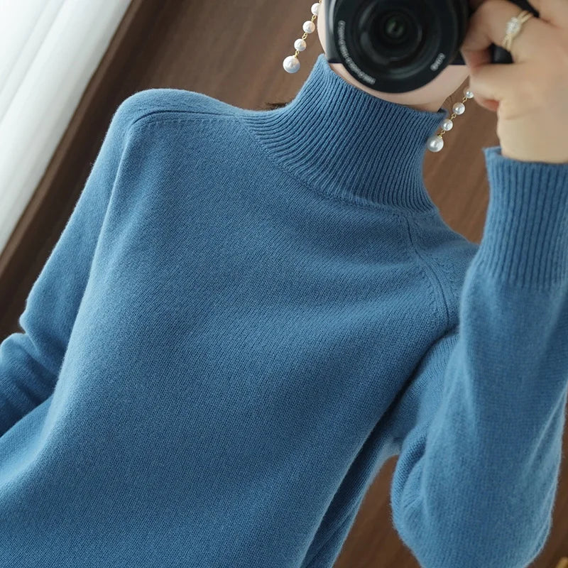 Pull col roulé doux à manches longues pour femme