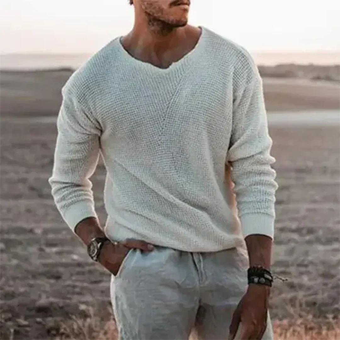 Pull décontracté à col en V à manches longues pour homme