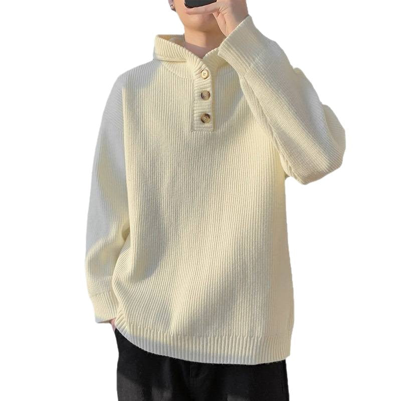 Pull en maille à capuche avec patte de boutonnage pour homme