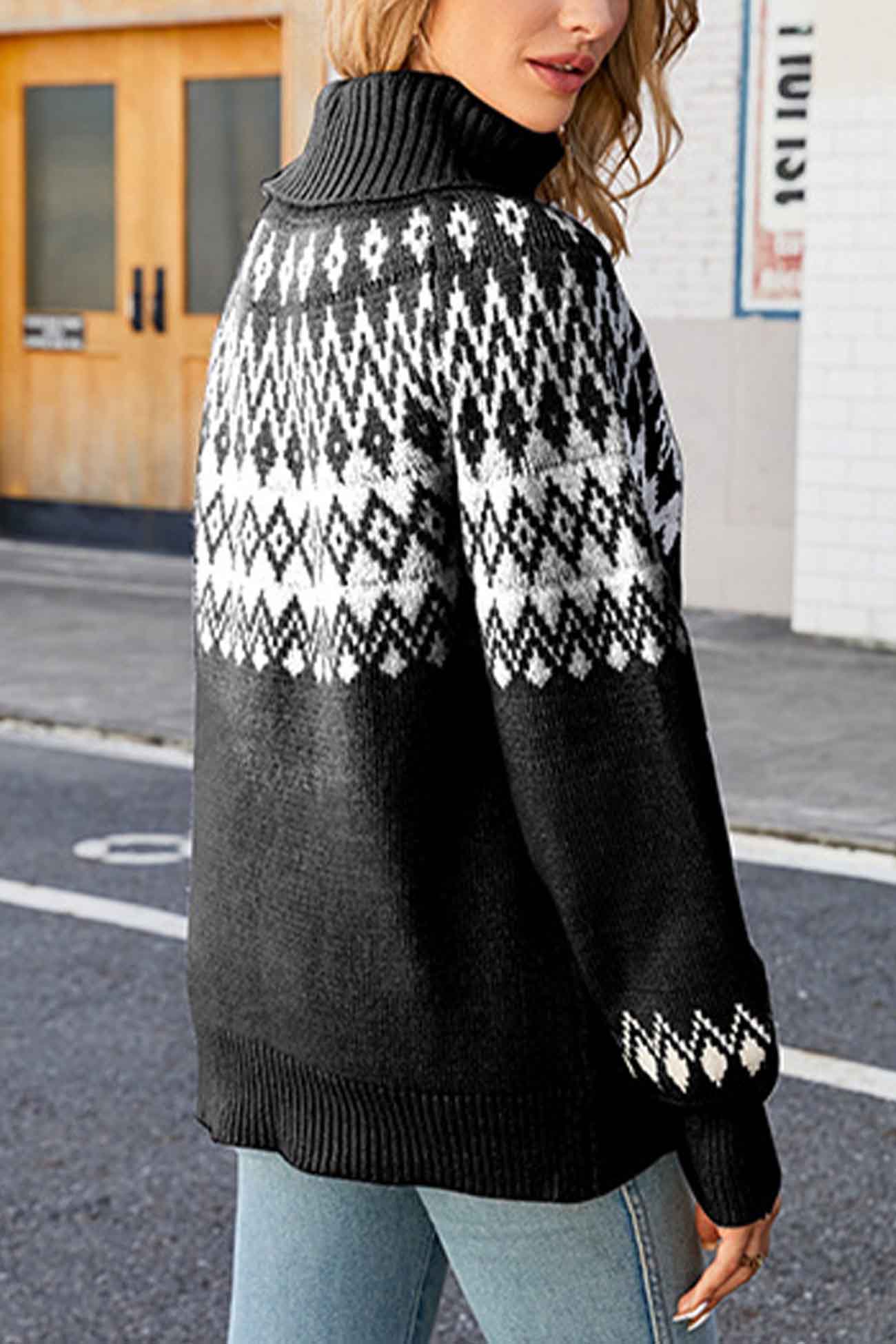 Pull femme à col roulé motif Fair Isle