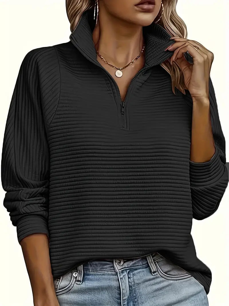 Pull femme à demi-zip, col cheminée