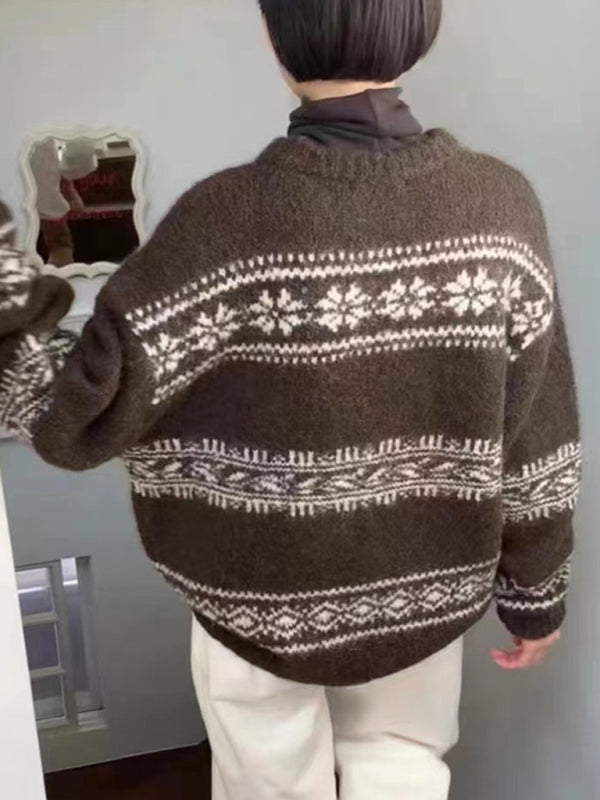 Pull femme à motif Fair Isle, coupe décontractée