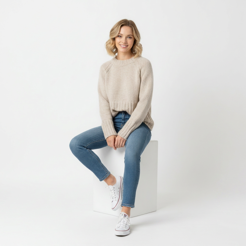 Pull femme en maille épaisse – col rond et coupe décontractée