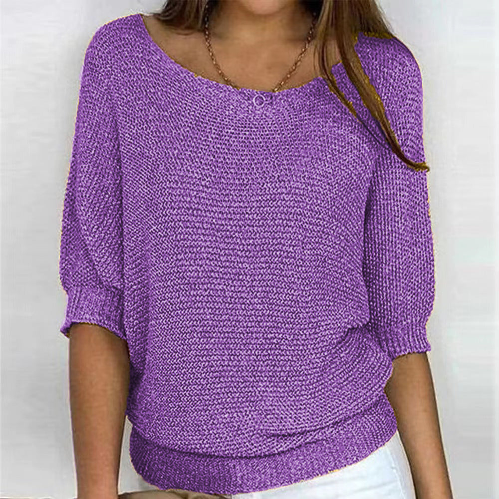 Pull femme manches trois-quarts coupe décontractée
