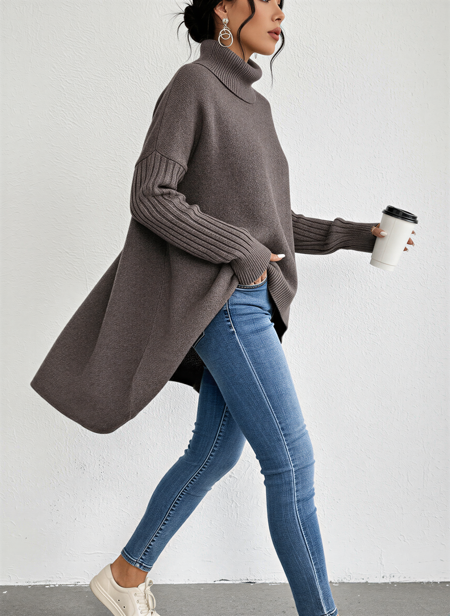 Pull oversize à col roulé pour femme