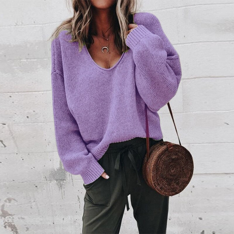 Pull oversize à col V pour femme
