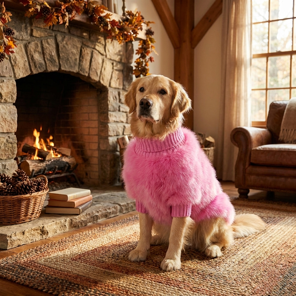 Pull pour chien en maille à col roulé, doux et duveteux