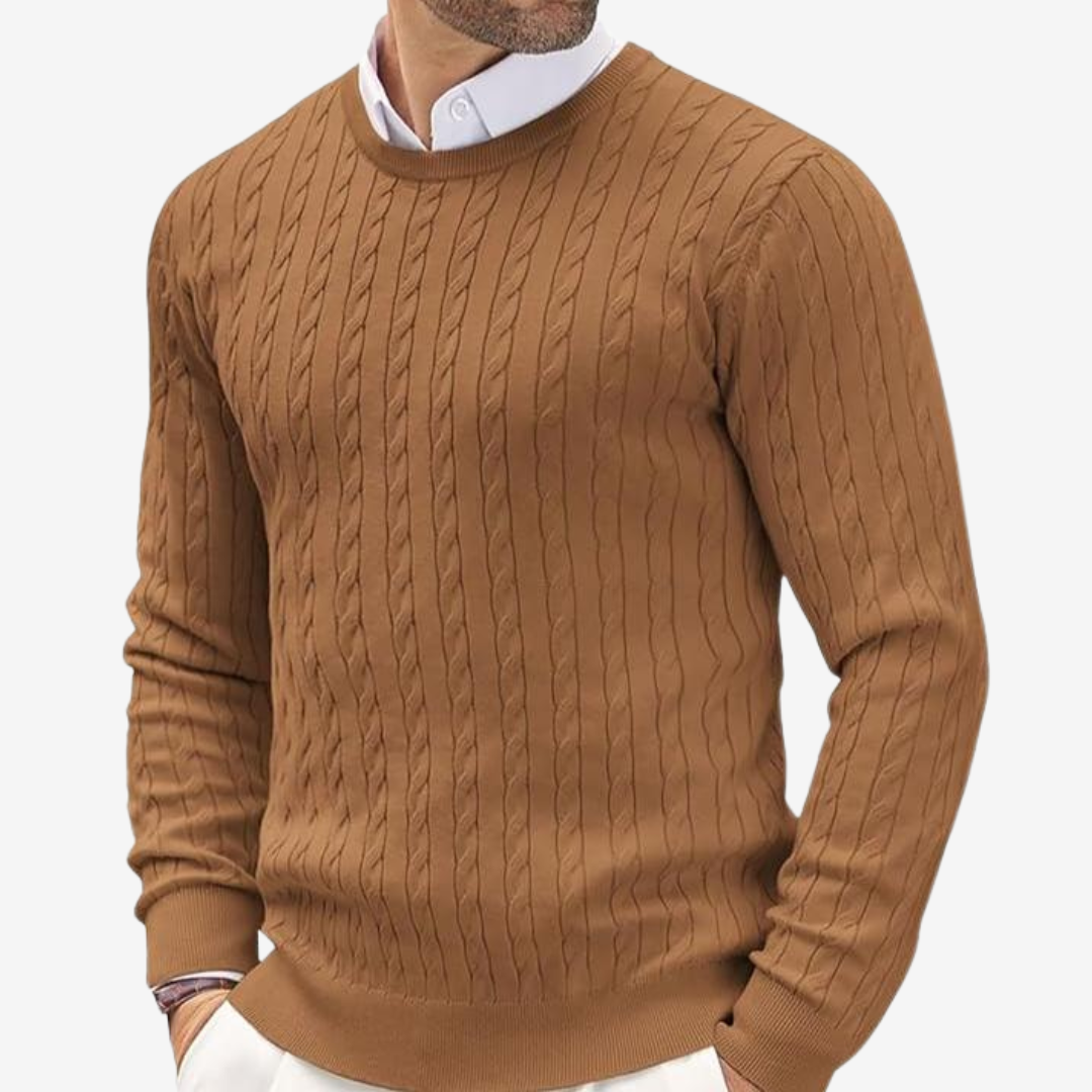 Pull torsadé à col rond pour homme