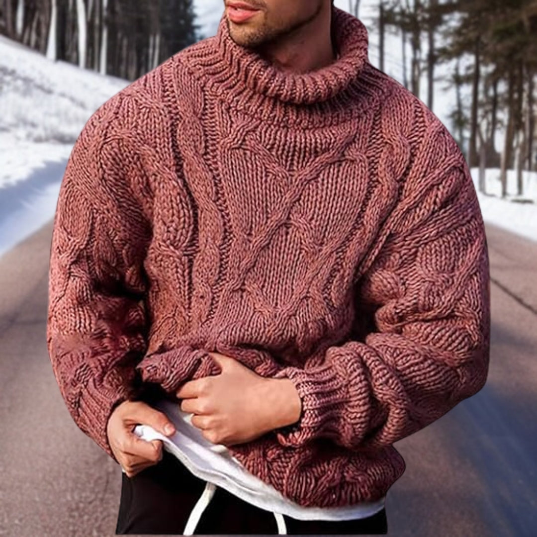 Pull torsadé à col roulé pour homme