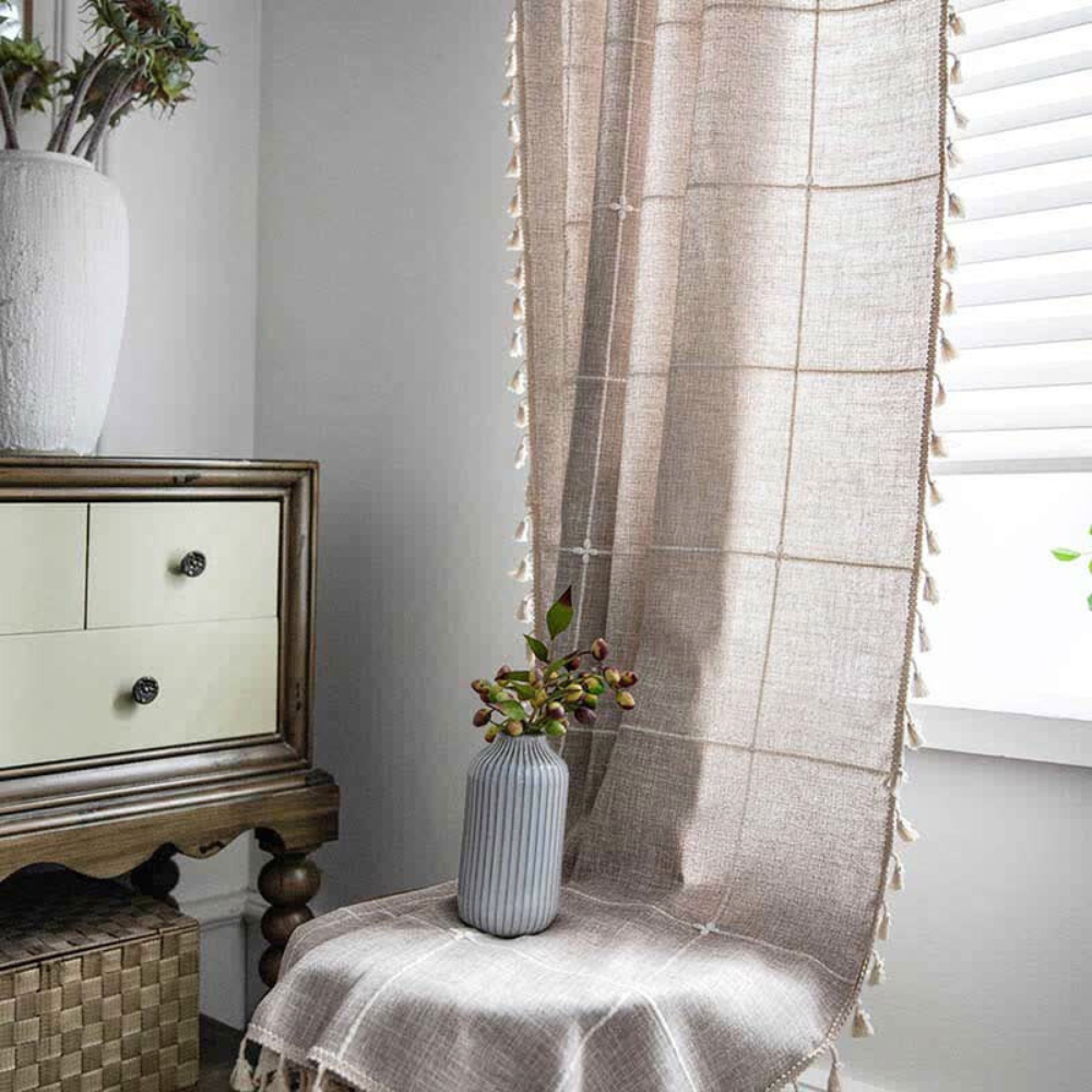 Rideaux semi-occultants à carreaux à glands