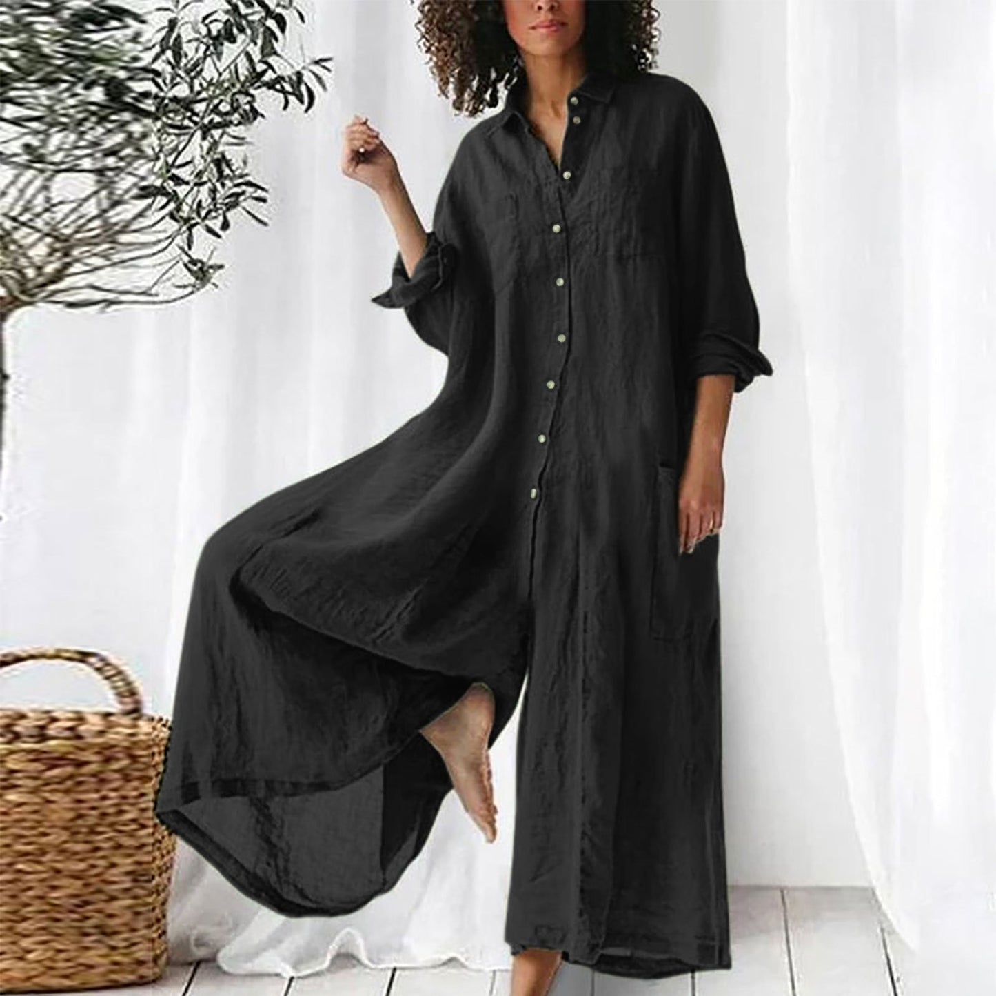 Robe chemise maxi femme