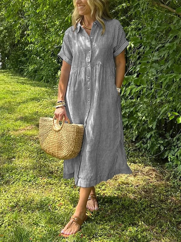 Robe chemise midi à rayures pour femme