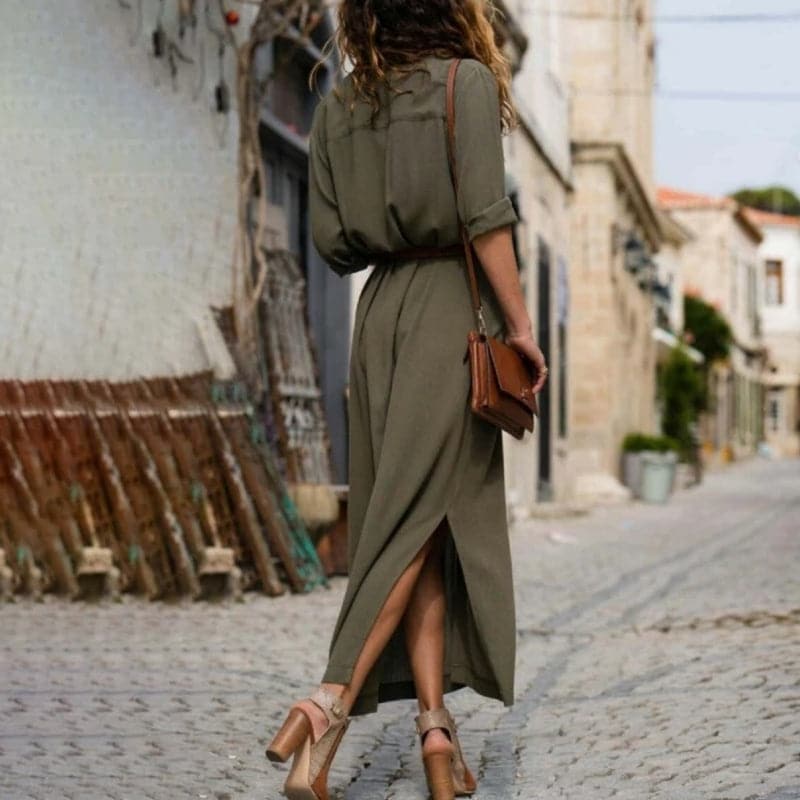 Robe chemise midi avec ceinture pour femme