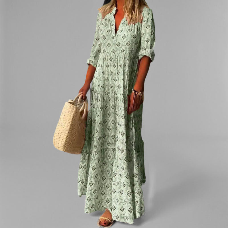 Robe longue à volants à col en V pour femme
