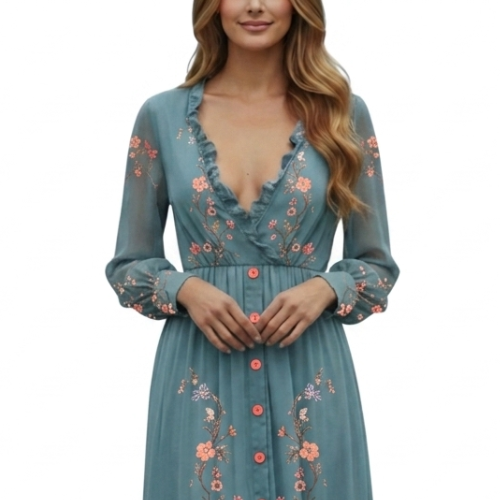 Robe longue bohème à manches longues pour femme