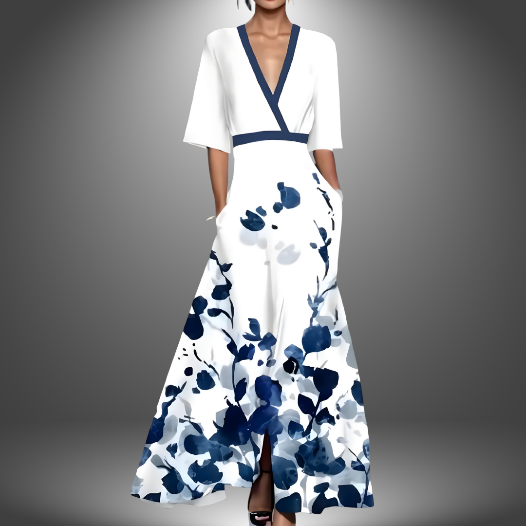 Robe longue portefeuille à fleurs femme