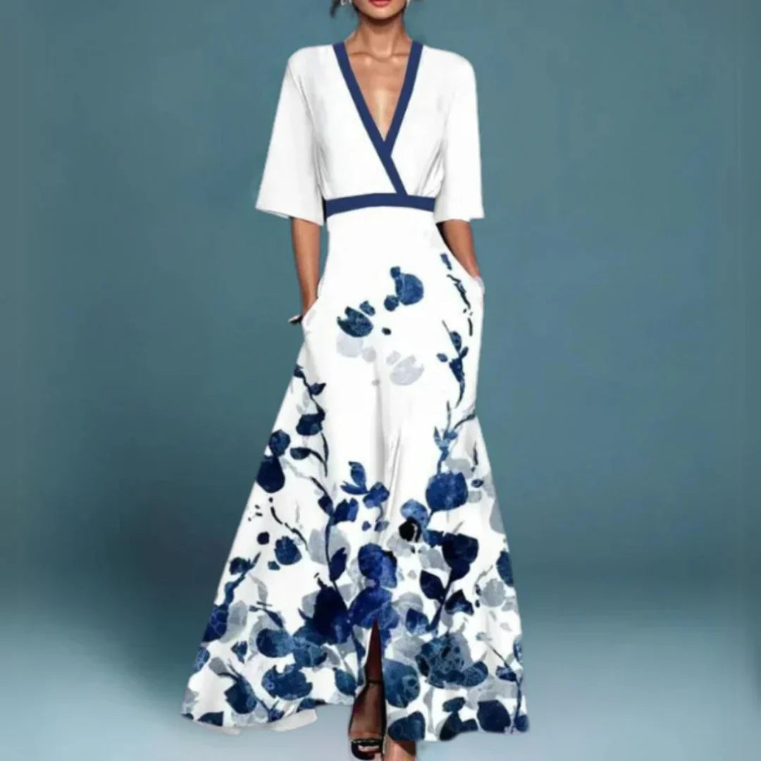 Robe longue portefeuille fleurie pour femme