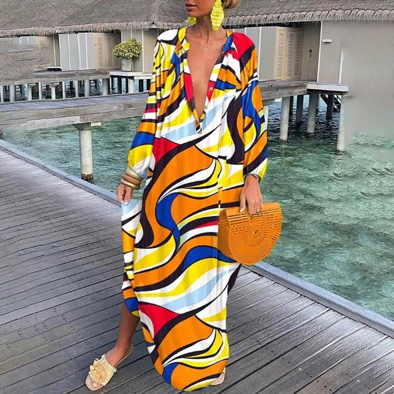 Robe maxi femme à manches longues imprimée