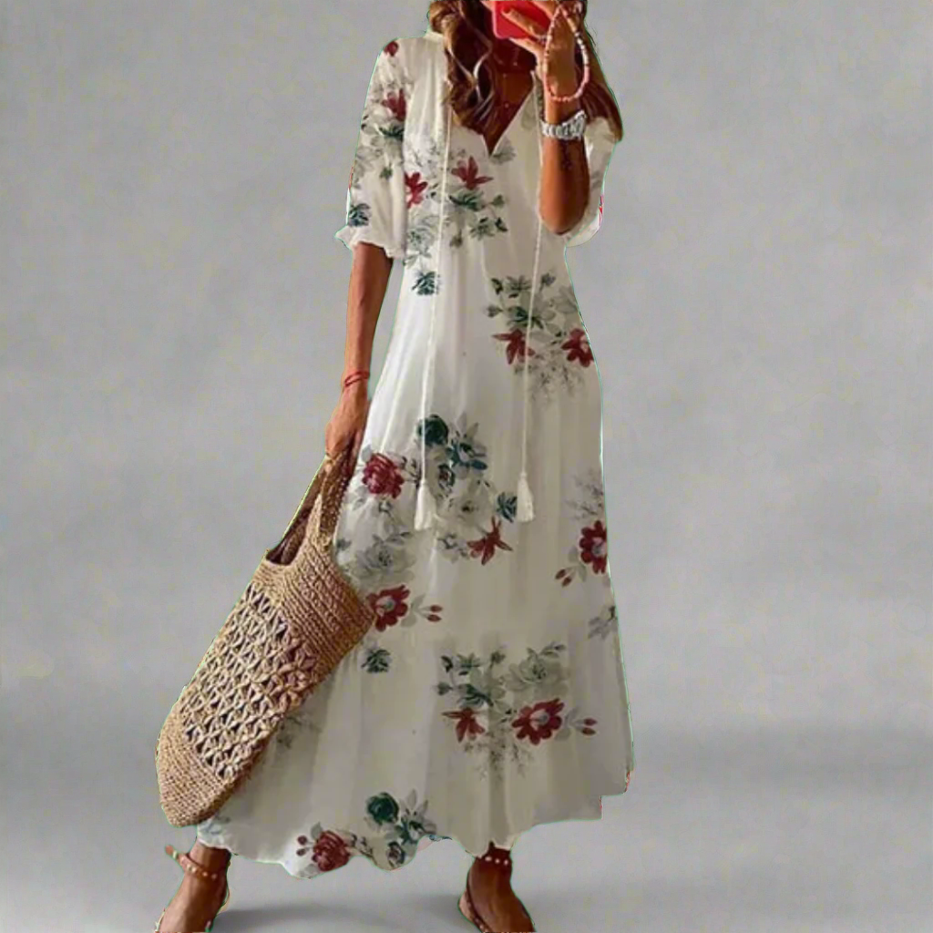 Robe maxi trapèze à fleurs pour femme