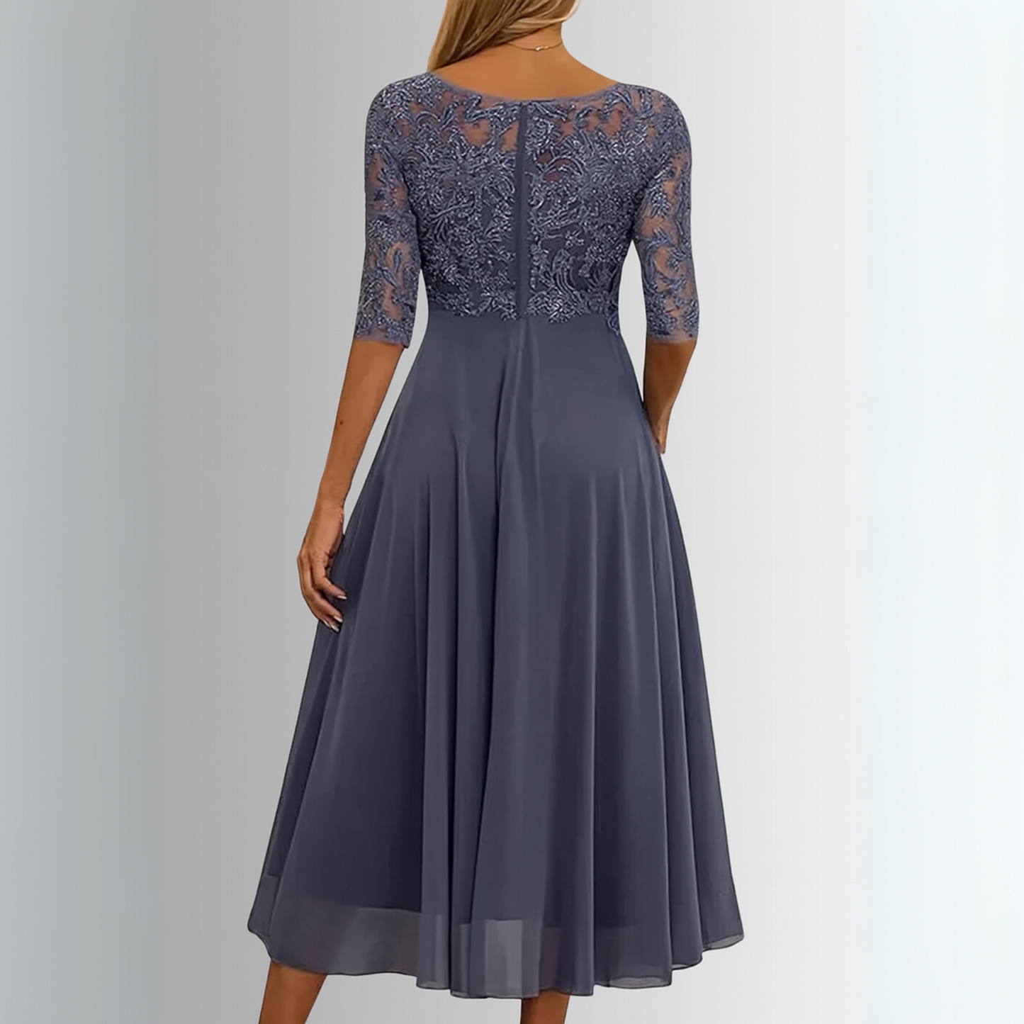 Robe midi coupe trapèze en dentelle brodée femme