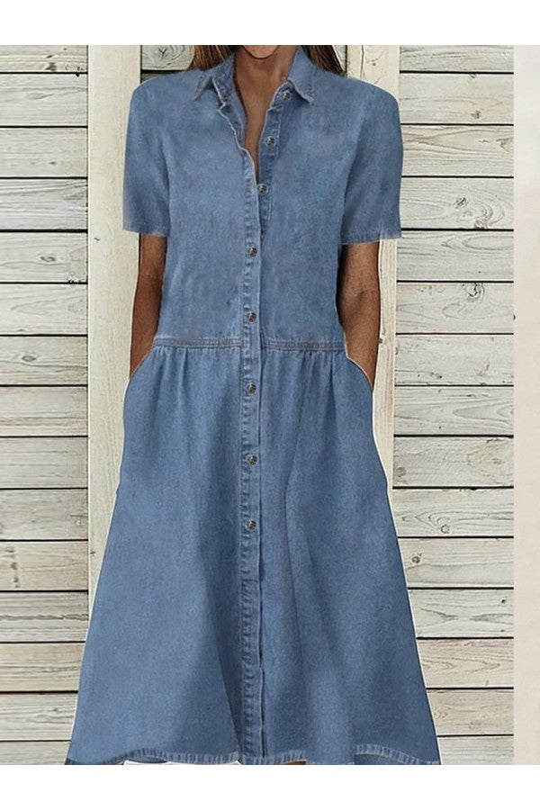 Robe midi en jean à boutons pour femme