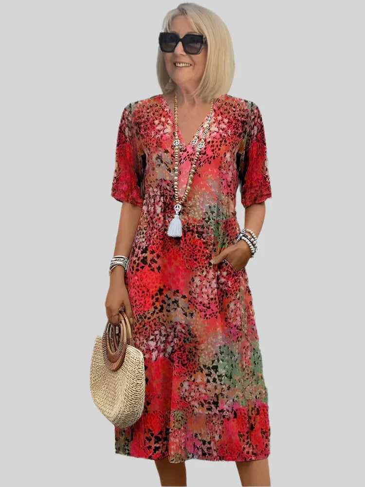 Robe midi évasée à col V pour femme