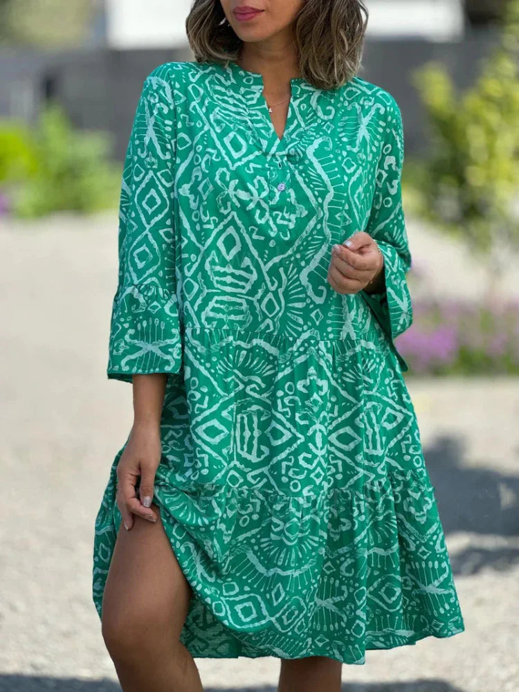 Robe midi imprimée à volants pour femme