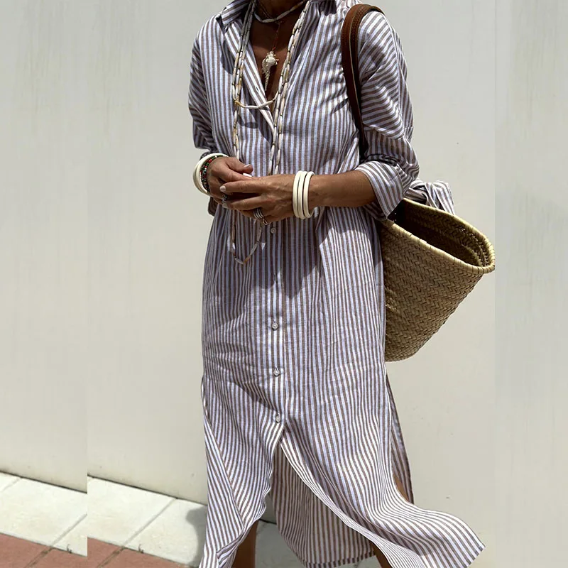 Robe midi rayée facile à porter pour femme