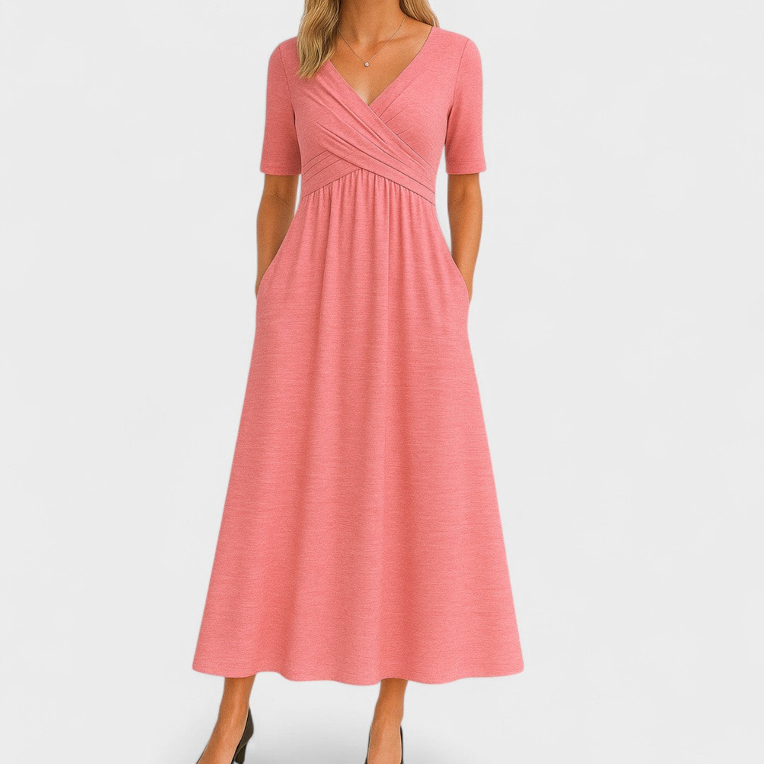 Robe midi trapèze à col en V pour femme