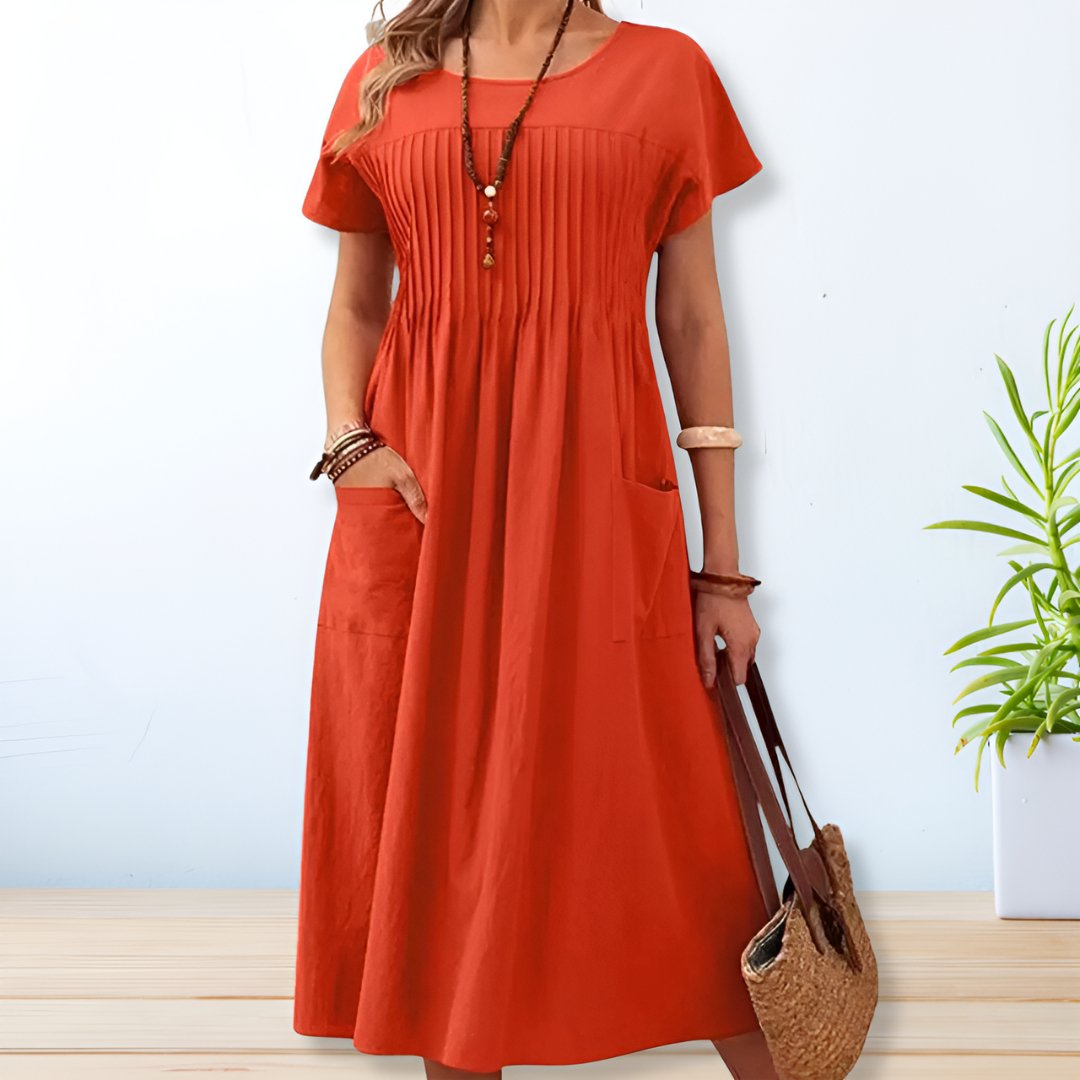 Robe midi trapèze à manches courtes pour femme