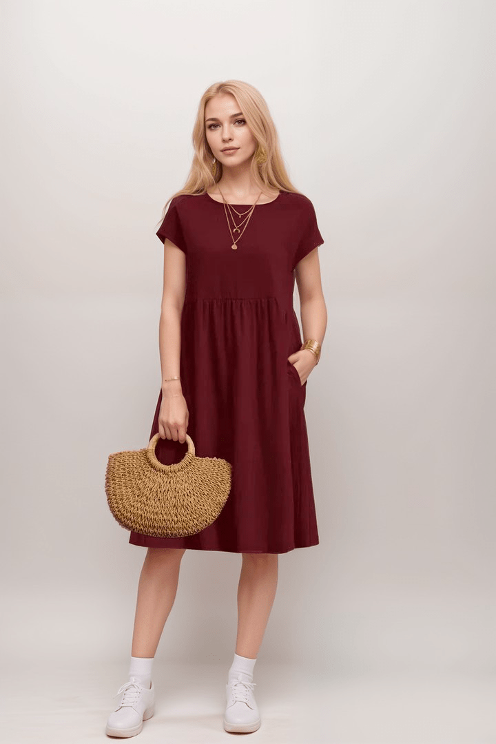 Robe midi trapèze à manches courtes pour femme