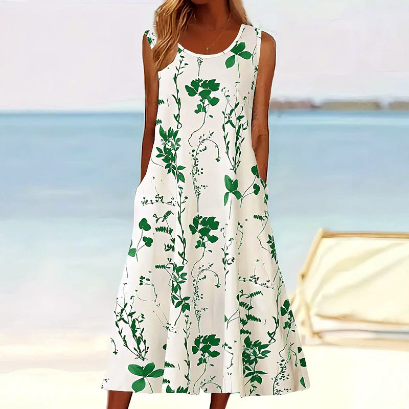 Robe midi trapèze sans manches pour femme