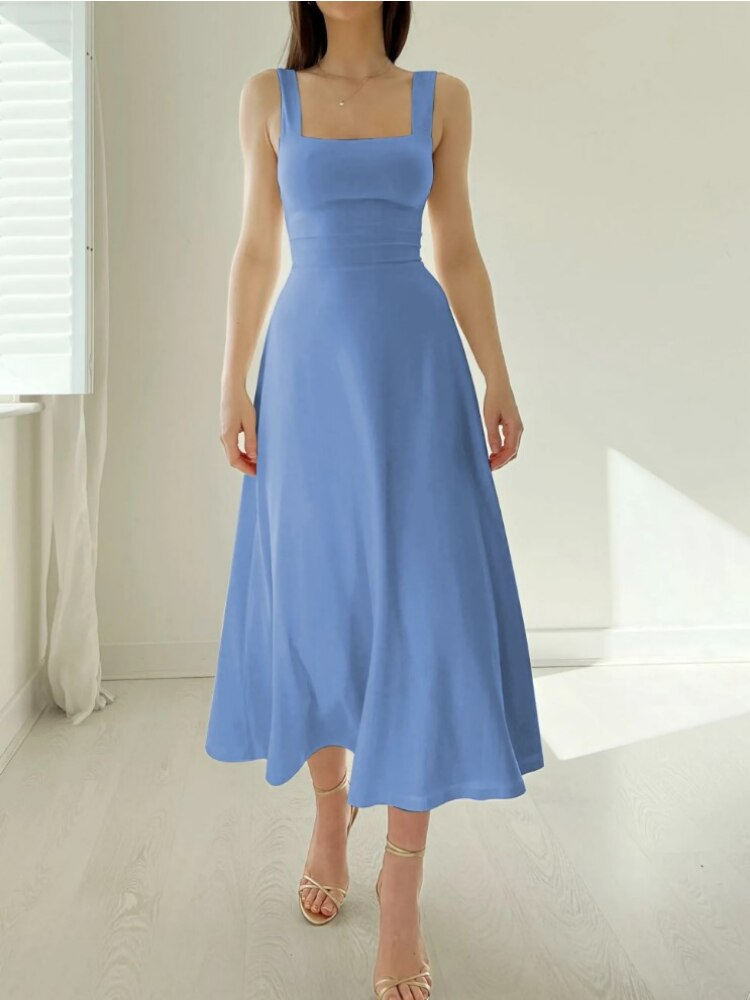 Robe midi trapèze sans manches pour femme