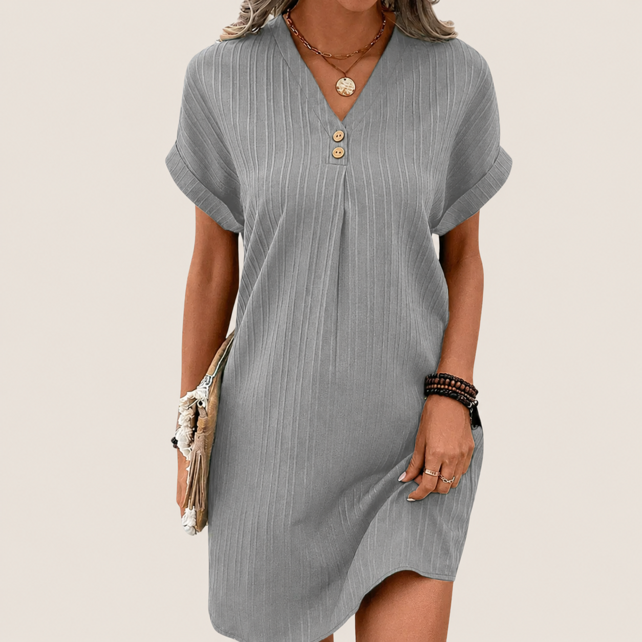 Robe mini à col V pour femme