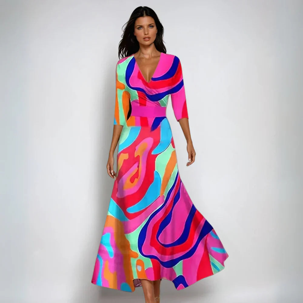 Robe portefeuille longue à fleurs pour femme