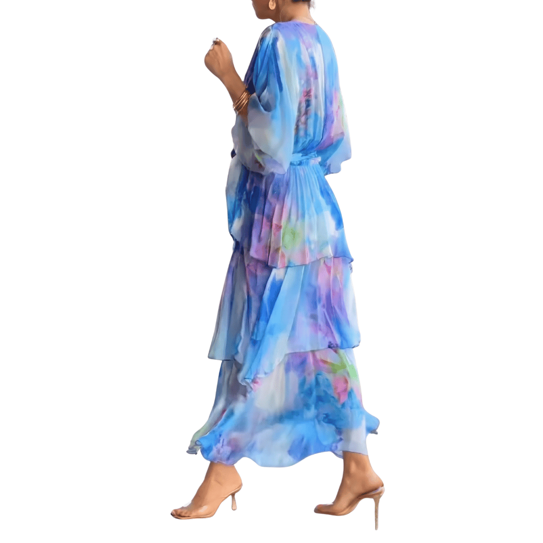 Robe portefeuille mi-longue à col en V femme