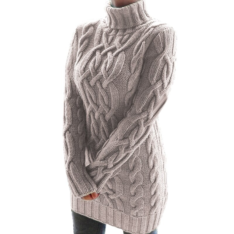 Robe pull femme à col roulé torsadée