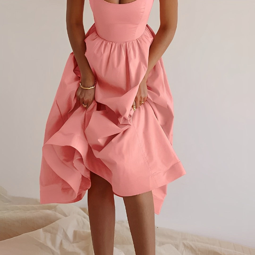 Robe trapèze midi sans manches pour femme