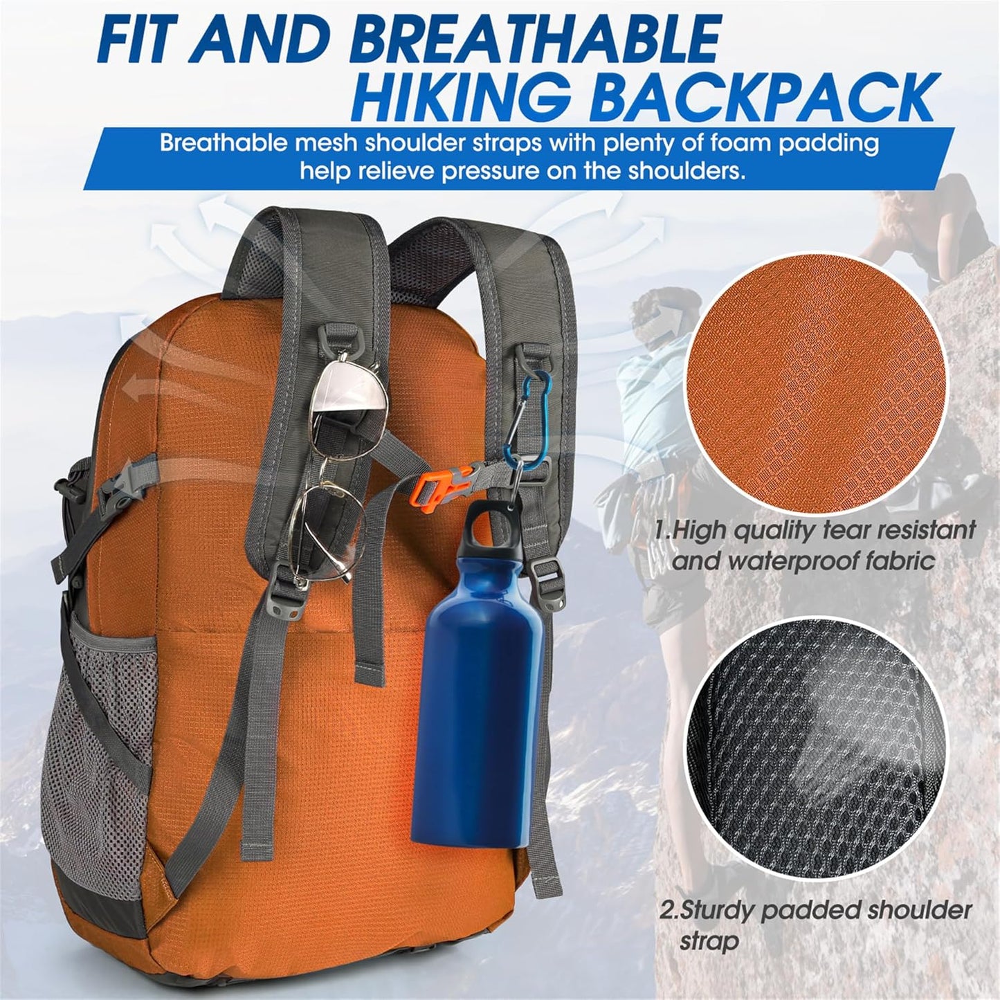Sac à dos 40 L imperméable de randonnée et de camping — léger et pliable
