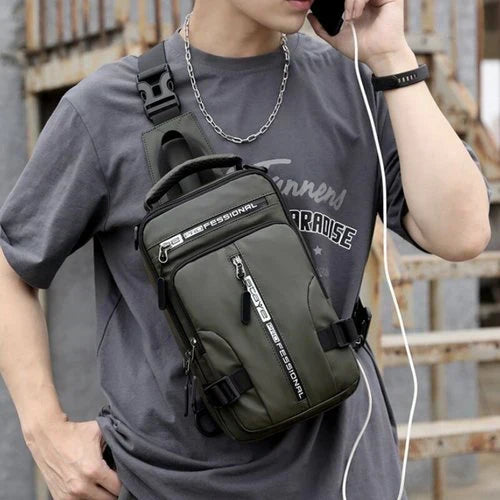 Sacoche bandoulière pour homme imperméable, anti-vol, avec port de charge USB