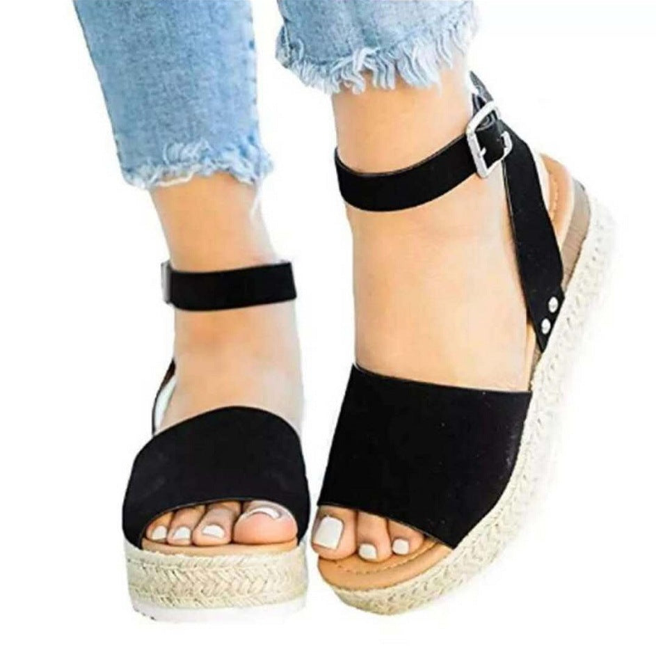 Sandales à semelle compensée en jute pour femme - chaussures à plateforme élégantes