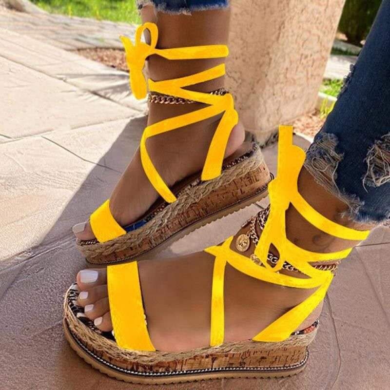 Sandales compensées espadrille à bout ouvert à brides croisées pour femme