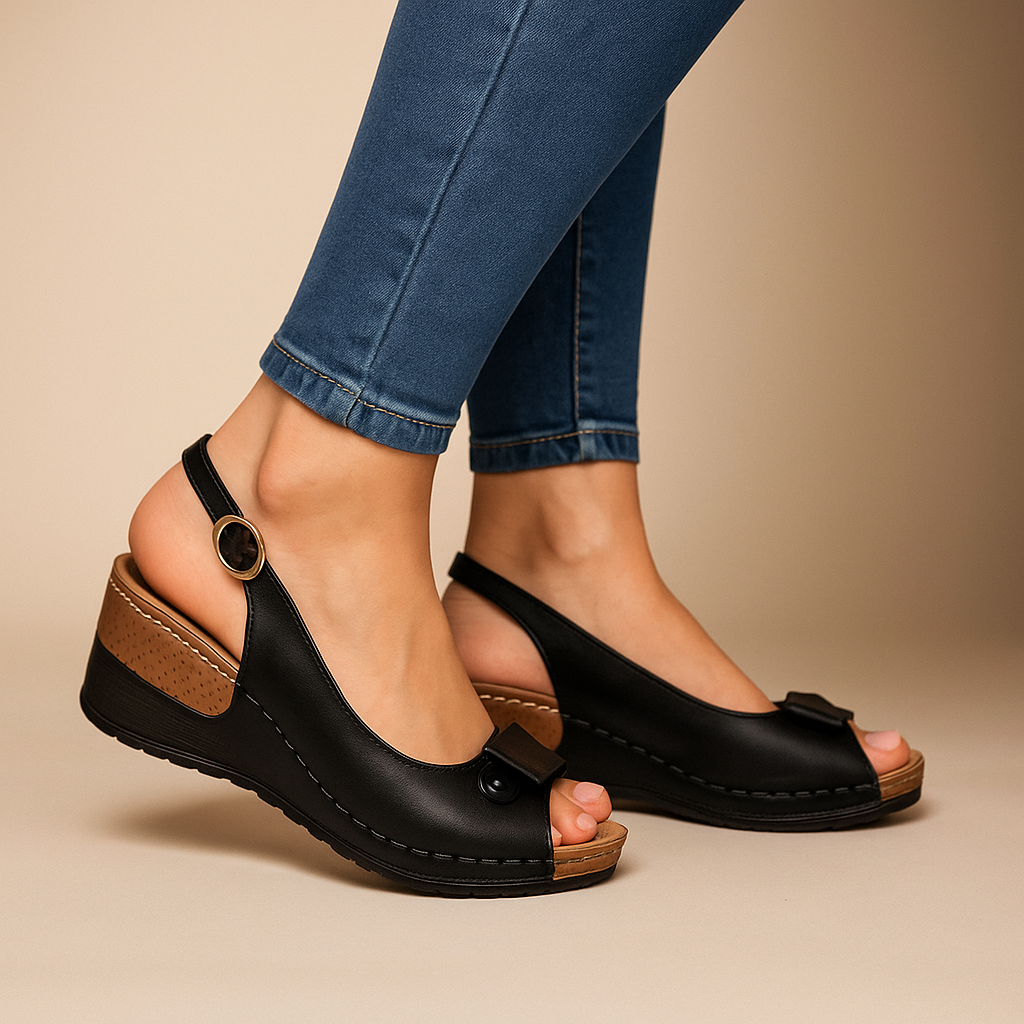 Sandales compensées femme à bride arrière à bout ouvert