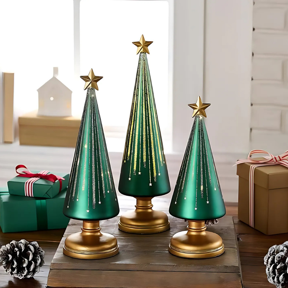Sapins de Noël à LED en verre brillant